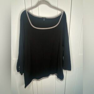 Talbots Black Long Sleeve Top with White Trim